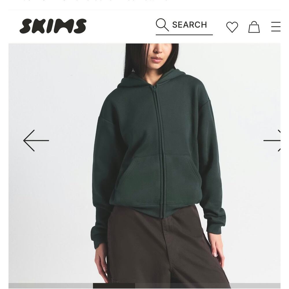 SKIMS Full Zip Fleece Hoodie, size XLarge. Color Spruce